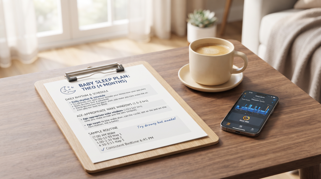 A personalized sleep schedule plan designed by a professional baby sleep consultant.