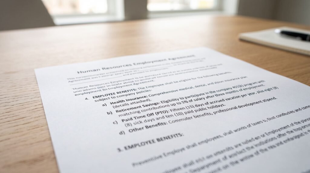 An employment agreement outlining nanny PTO and paid holiday benefits.