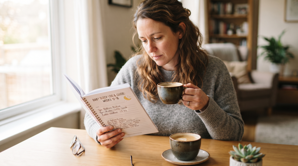A parent planning baby sleep training methods using a structured schedule.